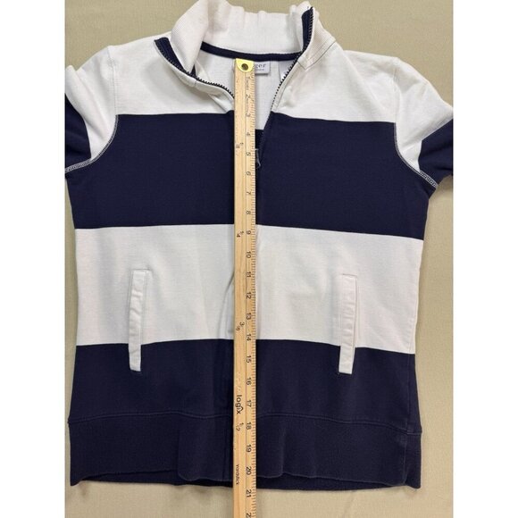 Villager Liz Claiborne Nautical Jacket Long Sleeve Navy White Stripe Zip Medium - Picture 8 of 11
